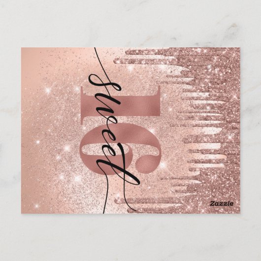 16th誕生日パーティーバラ金ゴールドありがとうはがき ポストカード (裏面)