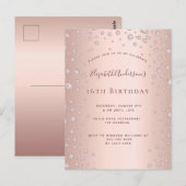 16th誕生日パーティーバラ金ゴールドダイヤモンド招待 ポストカード (正面/裏面)