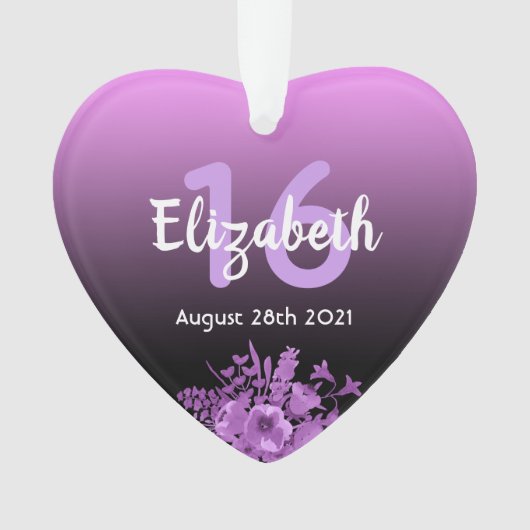 16th誕生日パーティーパープルブラックグラデーション名 オーナメント (正面)