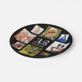 16th誕生日パーティー写真コラージュ男の子ブラック ペーパープレート (アングル)