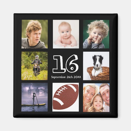 16th誕生日パーティー写真コラージュ黒い男の子 マグネット (正面)