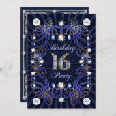 16th誕生日パーティー招待状と宝石の塊 招待状 (正面/裏面)