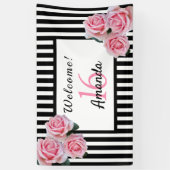 16th誕生日パーティー白黒ストライプ花模様 横断幕 (縦)