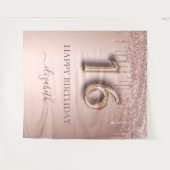 16th誕生日パーティー赤面ピンクローズ金ゴールドグリッター タペストリー (正面(横))