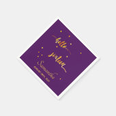 16th誕生日パープル金ゴールドhello 16タイポグラフィ名 スタンダードカクテルナプキン (角)