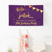 16th誕生日パープル金ゴールドhello 16タイポグラフィ名 横断幕 (インサイチュ)