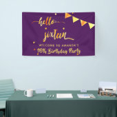 16th誕生日パープル金ゴールドhello 16タイポグラフィ名 横断幕 (トレードショー)