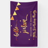 16th誕生日パープル金ゴールドhello 16タイポグラフィ名 横断幕 (縦)
