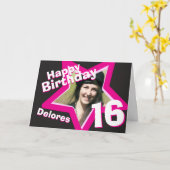16th誕生日ピンクカスタムのフォトカード カード (黄色い花)