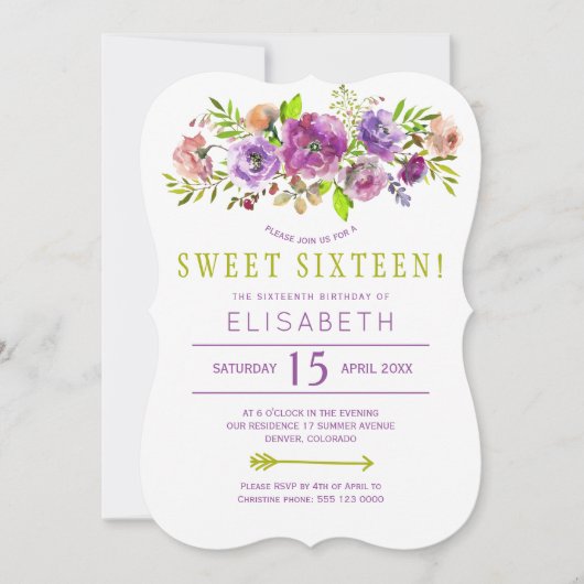 16th誕生日ボホフローラシックsweet sixteen 招待状 (正面)