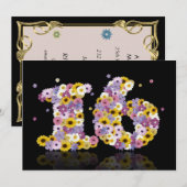 16th Birthdayパーティー、花の文字 招待状 (正面/裏面)