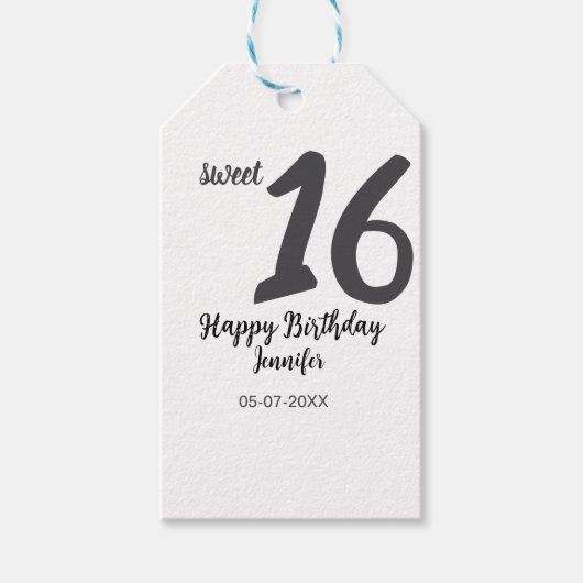16th birthday add name date year black テンプレートgo ギフトタグ (正面)