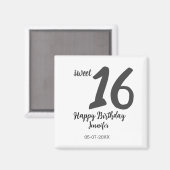 16th birthday add name date year black テンプレートgo マグネット (正面/裏面)