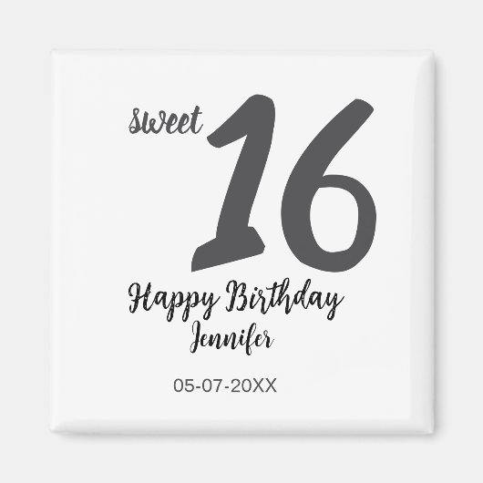 16th birthday add name date year black テンプレートgo マグネット (正面)