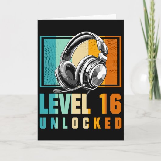16th Birthday Boy Video Gamer Level 16 Unlocked Bo カード (正面)