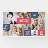 16th Birthday Custom Photo Collage Red Blue 横断幕 (横)