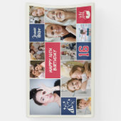 16th Birthday Custom Photo Collage Red Blue 横断幕 (縦)