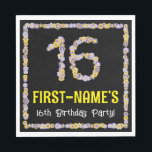 16th Birthday: Floral Flowers Number, Custom Name スタンダードランチョンナプキン<br><div class="desc">This fun, nature-inspired birthday paper napkin design features a customizable name, along with the message “16th Birthday Party!”. The large number “16” plus the border feature flower icons. Floral birthday themed paper napkins like these might be used at a birthday party for somebody who is celebrating their sixteenth birthday, or...</div>
