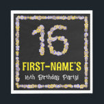 16th Birthday: Floral Flowers Number, Custom Name スタンダードランチョンナプキン<br><div class="desc">This fun, nature-inspired birthday paper napkin design features a customizable name, along with the message “16th Birthday Party!”. The large number “16” plus the border feature flower icons. Floral birthday themed paper napkins like these might be used at a birthday party for somebody who is celebrating their sixteenth birthday, or...</div>
