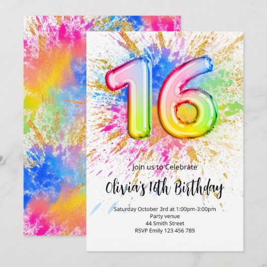 16th Birthday Invitation 招待状 (正面/裏面)