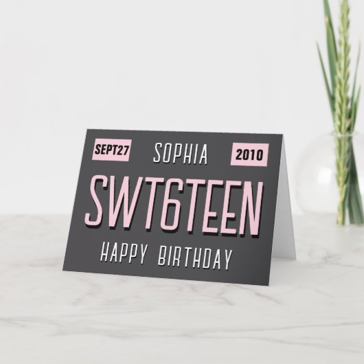 16th Birthday License Plate, Sweet 16 Birthday カード (正面)