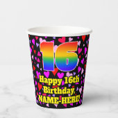 16th Birthday: Loving Hearts Pattern, Rainbow 16 紙コップ (裏面)