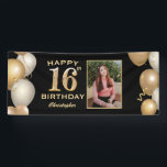16th Birthday Partyブラックと金ゴールドバルーン写真 横断幕<br><div class="desc">16th Birthday Partyブラックと金ゴールドバルーン写真バナー。さらにカスタマイクリックズを行う場合はカスタマイズ、「IT」ボタンをクリックし、このテンプレートを変更するためにデザインツールを使用する。</div>
