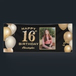 16th Birthday Partyブラックと金ゴールドバルーン写真 横断幕<br><div class="desc">16th Birthday Partyブラックと金ゴールドバルーン写真バナー。さらにカスタマイクリックズを行う場合はカスタマイズ、「IT」ボタンをクリックし、このテンプレートを変更するためにデザインツールを使用する。</div>