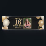 16th Birthday Partyブラックと金ゴールドバルーン写真 横断幕<br><div class="desc">16th Birthday Partyブラックと金ゴールドバルーン写真バナー。さらにカスタマイクリックズを行う場合はカスタマイズ、「IT」ボタンをクリックし、このテンプレートを変更するためにデザインツールを使用する。</div>