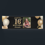 16th Birthday Partyブラックと金ゴールドバルーン写真 横断幕<br><div class="desc">16th Birthday Partyブラックと金ゴールドバルーン写真バナー。さらにカスタマイクリックズを行う場合はカスタマイズ、「IT」ボタンをクリックし、このテンプレートを変更するためにデザインツールを使用する。</div>