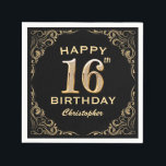 16th Birthday Partyブラック&金ゴールドグリッター枠 スタンダードカクテルナプキン<br><div class="desc">16thバースデーパーティーブラックと金ゴールドグリッターフレームナプキンス。さらにカスタマイクリックズを行う場合はカスタマイズ、「IT」ボタンをクリックし、このテンプレートを変更するためにデザインツールを使用する。</div>