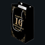 16th Birthday Partyブラック&金ゴールドグリッター枠 スモールペーパーバッグ<br><div class="desc">16thバースデーパーティーブラックと金ゴールドグリッターフレームスモール抱き枕。さらにカスタマイクリックズを行う場合はカスタマイズ、「IT」ボタンをクリックし、このテンプレートを変更するためにデザインツールを使用する。</div>