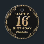 16th Birthday Partyブラック&金ゴールドグリッター枠 フェイバータグ<br><div class="desc">16th Birthday Partyブラックと金ゴールドグリッターフレームメッセージカード。さらにカスタマイクリックズを行う場合はカスタマイズ、「IT」ボタンをクリックし、このテンプレートを変更するためにデザインツールを使用する。</div>