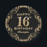 16th Birthday Partyブラック&金ゴールドグリッター枠 ペーパープレート<br><div class="desc">16th Birthday Partyブラックと金ゴールドグリッターフレーム紙プレート。さらにカスタマイクリックズを行う場合はカスタマイズ、「IT」ボタンをクリックし、このテンプレートを変更するためにデザインツールを使用する。</div>