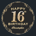 16th Birthday Partyブラック&金ゴールドグリッター枠 ラウンドシール<br><div class="desc">16th Birthday Partyブラックと金ゴールドグリッターフレームステッカー。さらにカスタマイクリックズを行う場合はカスタマイズ、「IT」ボタンをクリックし、このテンプレートを変更するためにデザインツールを使用する。</div>