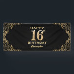 16th Birthday Partyブラック&金ゴールドグリッター枠 横断幕<br><div class="desc">16th Birthday Partyブラックと金ゴールドグリッターフレームバナー。さらにカスタマイクリックズを行う場合はカスタマイズ、「IT」ボタンをクリックし、このテンプレートを変更するためにデザインツールを使用する。</div>
