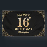 16th Birthday Partyブラック&金ゴールドグリッター枠 横断幕<br><div class="desc">16th Birthday Partyブラックと金ゴールドグリッターフレームバナー。さらにカスタマイクリックズを行う場合はカスタマイズ、「IT」ボタンをクリックし、このテンプレートを変更するためにデザインツールを使用する。</div>
