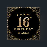 16th Birthday Partyブラック&金ゴールドグリッター枠 缶バッジ<br><div class="desc">16th Birthday Partyブラックと金ゴールドグリッターフレームボタン。さらにカスタマイクリックズを行う場合はカスタマイズ、「IT」ボタンをクリックし、このテンプレートを変更するためにデザインツールを使用する。</div>
