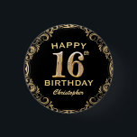 16th Birthday Partyブラック&金ゴールドグリッター枠 缶バッジ<br><div class="desc">16th Birthday Partyブラックと金ゴールドグリッターフレームボタン。さらにカスタマイクリックズを行う場合はカスタマイズ、「IT」ボタンをクリックし、このテンプレートを変更するためにデザインツールを使用する。</div>