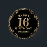 16th Birthday Partyブラック&金ゴールドグリッター枠 缶バッジ<br><div class="desc">16th Birthday Partyブラックと金ゴールドグリッターフレームボタン。さらにカスタマイクリックズを行う場合はカスタマイズ、「IT」ボタンをクリックし、このテンプレートを変更するためにデザインツールを使用する。</div>