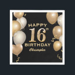 16th Birthday Partyブラック&金ゴールドバルーン スタンダードカクテルナプキン<br><div class="desc">16thバースデーパーティーブラックと金ゴールドバルーンと紙吹雪ナプキン。さらにカスタマイクリックズを行う場合はカスタマイズ、「IT」ボタンをクリックし、このテンプレートを変更するために当社のデザインツールを使用する。</div>