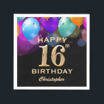 16th Birthday Partyブラック&金ゴールドバルーン スタンダードカクテルナプキン<br><div class="desc">16th誕生日パーティブラックと金ゴールドバルーンと紙吹雪ナプキンカラフル。さらにカスタマイクリックズを行う場合はカスタマイズ、「IT」ボタンをクリックし、このテンプレートを変更するために当社のデザインツールを使用する。</div>