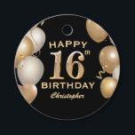 16th Birthday Partyブラック&金ゴールドバルーン フェイバータグ<br><div class="desc">16thバースデーパーティーブラックと金ゴールドバルーンと紙吹雪メッセージカード。さらにカスタマイクリックズを行う場合はカスタマイズ、「IT」ボタンをクリックし、このテンプレートを変更するためにデザインツールを使用する。</div>