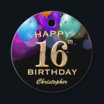 16th Birthday Partyブラック&金ゴールドバルーン フェイバータグ<br><div class="desc">16thバースデーパーティーブラックと金ゴールドカラフルバルーンと紙吹雪メッセージカード。さらにカスタマイクリックズを行う場合はカスタマイズ、「IT」ボタンをクリックし、このテンプレートを変更するために当社のデザインツールを使用する。</div>