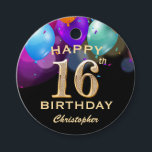 16th Birthday Partyブラック&金ゴールドバルーン フェイバータグ<br><div class="desc">16thバースデーパーティーブラックと金ゴールドカラフルバルーンと紙吹雪メッセージカード。さらにカスタマイクリックズを行う場合はカスタマイズ、「IT」ボタンをクリックし、このテンプレートを変更するために当社のデザインツールを使用する。</div>
