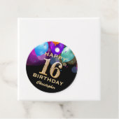 16th Birthday Partyブラック&金ゴールドバルーン フェイバータグ (インサイチュ)