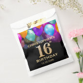 16th Birthday Partyブラック&金ゴールドバルーン フェイバーバッグ (封をした状態)