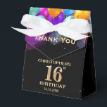 16th Birthday Partyブラック&金ゴールドバルーン フェイバーボックス<br><div class="desc">16thバースデーパーティーブラックと金ゴールドバルーンカラフルと紙吹雪好意ボックス。さらにカスタマイクリックズを行う場合はカスタマイズ、「IT」ボタンをクリックし、このテンプレートを変更するためにデザインツールを使用する。</div>