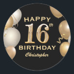 16th Birthday Partyブラック&金ゴールドバルーン ラウンドシール<br><div class="desc">16thバースデーパーティーブラックと金ゴールドバルーンと紙吹雪シール。さらにカスタマイクリックズを行う場合はカスタマイズ、「IT」ボタンをクリックし、このテンプレートを変更するために当社のデザインツールを使用する。</div>