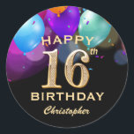 16th Birthday Partyブラック&金ゴールドバルーン ラウンドシール<br><div class="desc">16th誕生日パーティーブラックとゴールドのカラフルなバルーンと紙吹雪シール。さらにカスタマイクリックズを行う場合はカスタマイズ、「IT」ボタンをクリックし、このテンプレートを変更するために当社のデザインツールを使用する。</div>